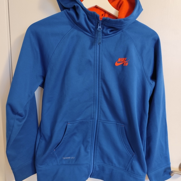 Nike SB Hoodie Boys Large Blue Orange Swoosh Logo Full Zip Sweatshirt - Picture 6 of 10